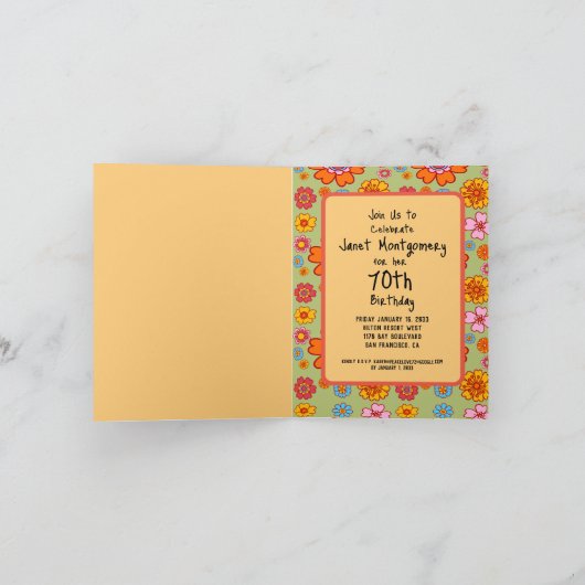 レトロヒッピーベビーブーマーフォト誕生日招待状 招待状 (内部)