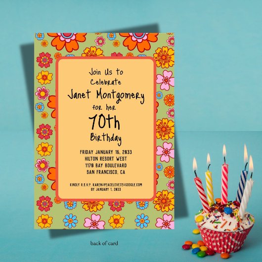 レトロヒッピーベビーブーマーフォト誕生日招待状 招待状