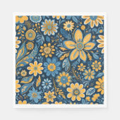 レトロヒッピーヴィンテージ花デザイン黄色サイン スタンダードランチョンナプキン (正面)