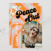 レトロヒッピー写真卒業招待状 招待状 (正面/裏面)