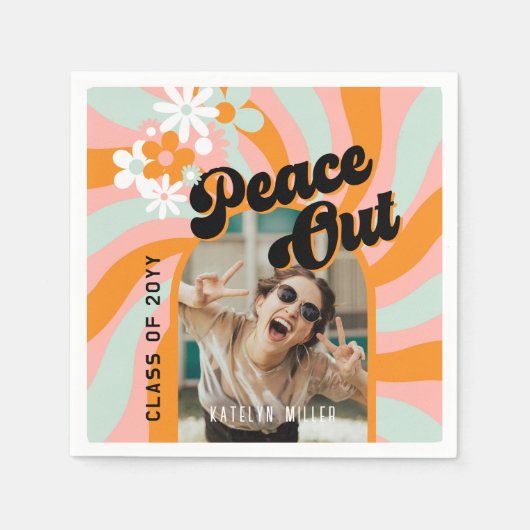 レトロヒッピー写真卒業 スタンダードカクテルナプキン (正面)