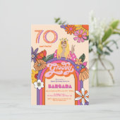 レトロヒッピー女の子70の60のGroovy誕生日パーティー 招待状 (スタンド正面)
