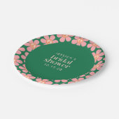 レトロヒッピー平和サインフラワーグリーンピンクシャワー ペーパープレート (アングル)