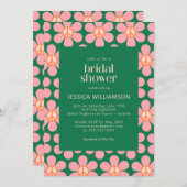 レトロヒッピー平和サインフラワーグリーンピンクシャワー 招待状 (正面/裏面)