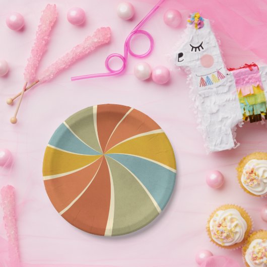 レトロヒッピー混絵を描合スタイル旋回パターン ペーパープレート (パーティー)