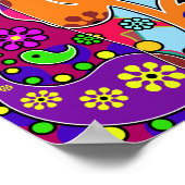 レトロヒッピー花カラフル力猫ポスター ポスター (角)