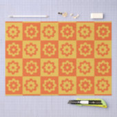 レトロヒッピー花チェッカーボードイエローオレンジ 薄葉紙 (クラフト)