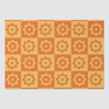 レトロヒッピー花チェッカーボードイエローオレンジ