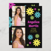 レトロヒッピー花2写真卒業 案内状 (正面/裏面)