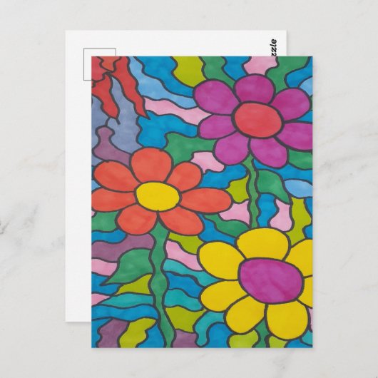 レトロヒッピー花 ポストカード (正面/裏面)