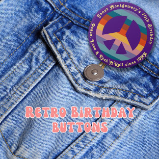レトロヒッピー60のベビーブーマーマイルストーン誕生日 缶バッジ