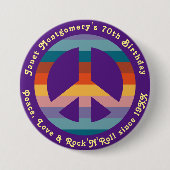 レトロヒッピー60のベビーブーマーマイルストーン誕生日 缶バッジ (正面)