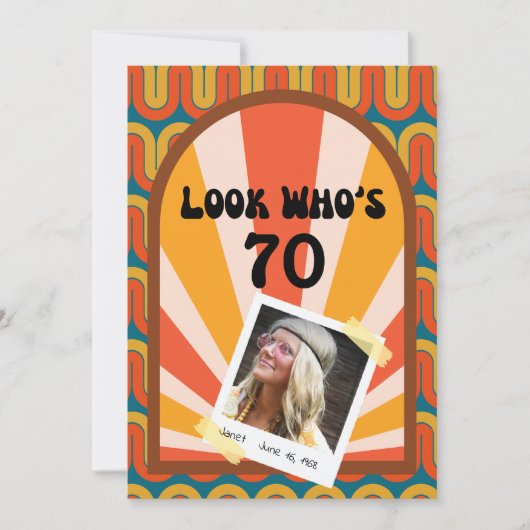 レトロヒッピー60の写真70誕生日 招待状 (正面)