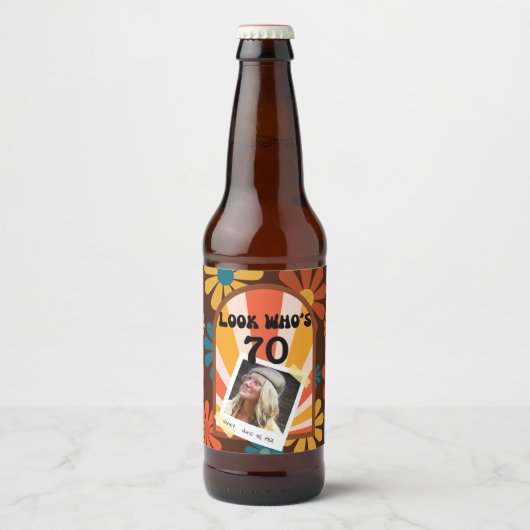 レトロヒッピー60カスタムの写真70誕生日 ビールラベル (正面)