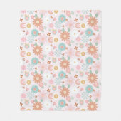 レトロヒッピー60s 70sデイジーフラワーピースサインピンク フリースブランケット (正面)