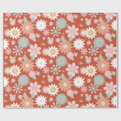 レトロヒッピー60s 70sデイジーフラワーフローラの切り離し ラッピングペーパー (フラット)
