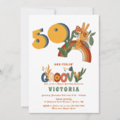 レトロヒッピー70のGroovy誕生日パーティー 招待状 (正面)