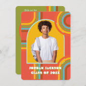 レトロヒッピー70年代60年代の卒業写真 招待状 (正面/裏面)