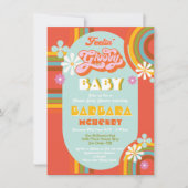 レトロヒッピー70年代60年代のGroovy Baby Shower 招待状 (正面)