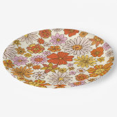 レトロヒッピー70sフローラルパターンパーティー ペーパープレート (アングル)
