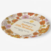 レトロヒッピー70s花柄ピックボールパーティー ペーパープレート (アングル)