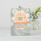 レトロヒッピー70's 60'sレインボーデイジーベビーシャワー 招待状 (スタンド正面)