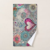 レトロヒッピー:ピンクハートタオルセット バスタオルセット (ハンドタオル)