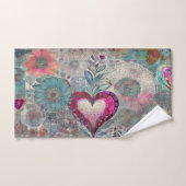 レトロヒッピー:ピンクハートタオルセット バスタオルセット (ハンドタオル)