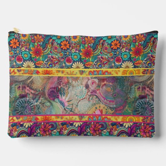レトロヒッピー：フローラファンタジージッパー付きパウチ アクセサリーポーチ (正面)