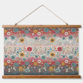 レトロヒッピー:レッドフラワーガーデン 吊り下げ型タペストリー