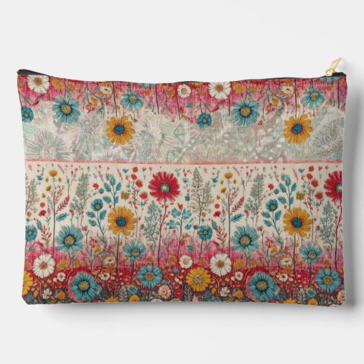 レトロヒッピー：赤いガーデンジッパー付きパウチ アクセサリーポーチ (裏面)