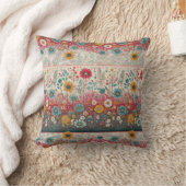 レトロヒッピー：赤フローラアクセント枕 クッション (ブランケット)