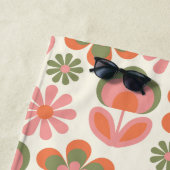 レトロヒッピーBoho 70s花柄ピンクグリーン  ビーチタオル (インサイチュ)