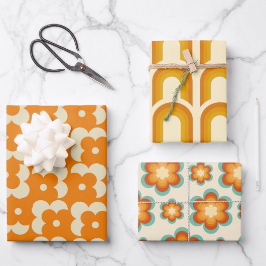 レトロヒッピーGroovy 70年代フローラ&レインボー60年代 ラッピングペーパーシート (正面)