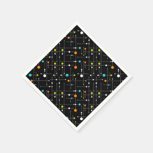 レトロヒップスターブラック宇宙エイジアトミック スタンダードカクテルナプキン (角)