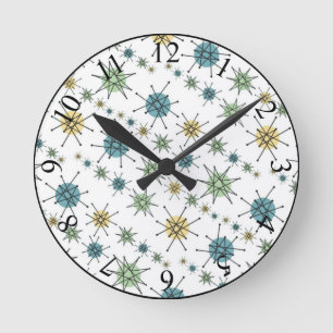 レトロヒップスター宇宙エイジアトミックスターバスト ラウンド壁時計