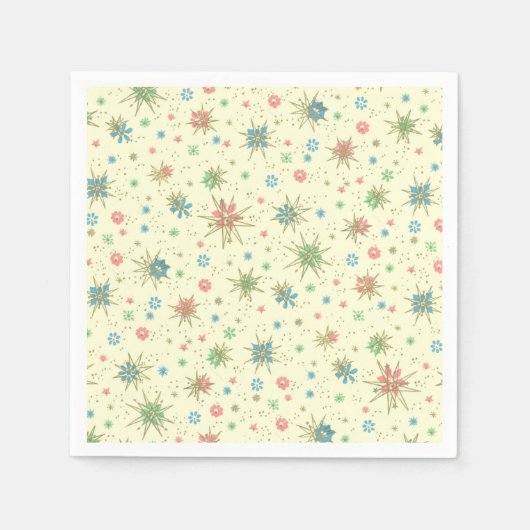 レトロヒップスター宇宙エイジ原子スターバスト スタンダードカクテルナプキン (正面)