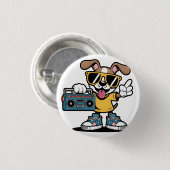 レトロヒップホップ犬: クールなキャラクター犬 缶バッジ (正面&裏面)