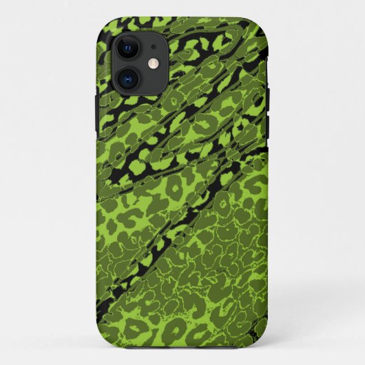 レトロヒョウ印刷スキン(緑、ライム、黒) Case-Mate iPhoneケース (裏面)