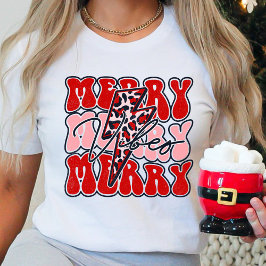 レトロヒョウ柄のクリスマスパーティー Tシャツ