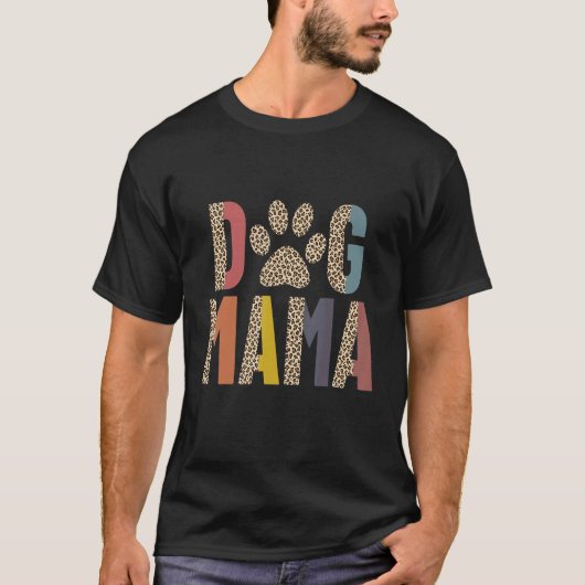 レトロヒョウ柄の犬ママ 育児 Tシャツ (正面)