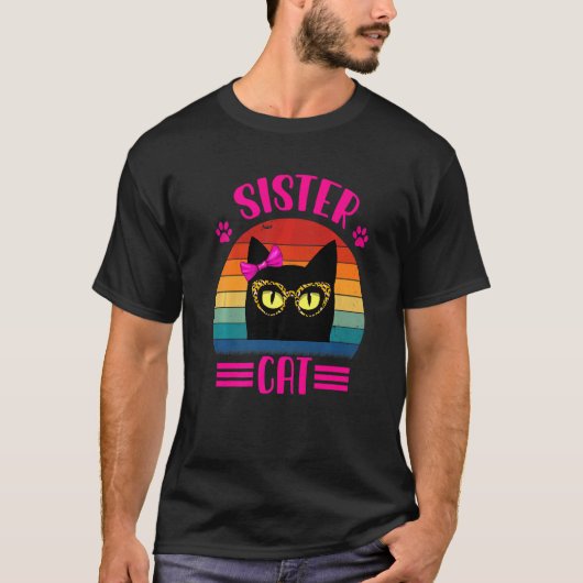 レトロヒョウ柄メガネをかけたかわいい妹猫 Tシャツ (正面)