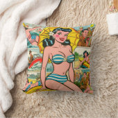 レトロビキニガールサマー漫画 クッション (ブランケット)