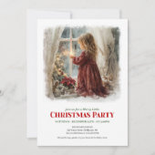 レトロビクトリアンな少女がサンタを待つデジタルイラスト 招待状 (正面)
