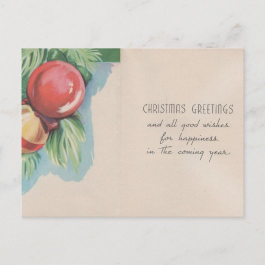 レトロビクトリアンクリスマスツリーボールグリーティング シーズンポストカード (正面)