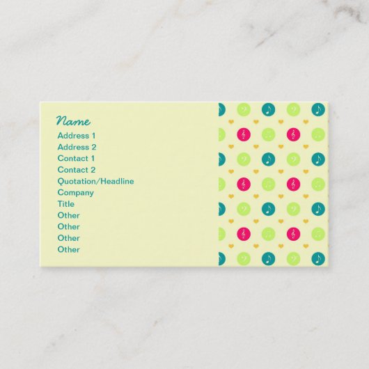 レトロビジネスキャンデー音楽はパターンに注意します 名刺 (正面)