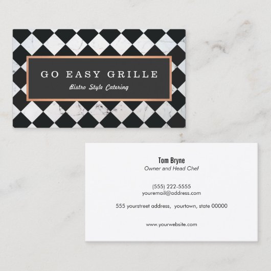 レトロビストロシェフケータリング市松模様にタイル 名刺 (正面/裏面)