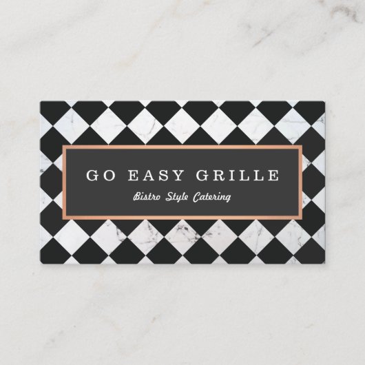 レトロビストロシェフケータリング市松模様にタイル 名刺 (正面)