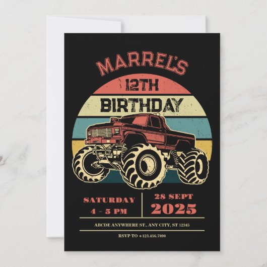 レトロビッグトラック誕生日 招待状 (正面)