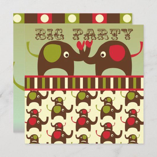レトロビッグパーティーゾウ招待状 招待状 (正面/裏面)